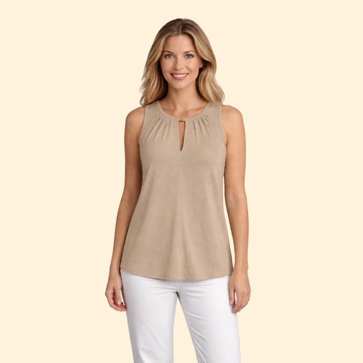 Women’s Sleeveless Top with Pleated Keyhole Neckline