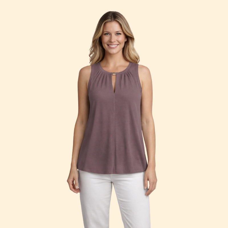 Women’s Sleeveless Top with Pleated Keyhole Neckline