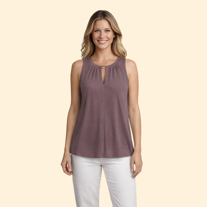 Women’s Sleeveless Top with Pleated Keyhole Neckline