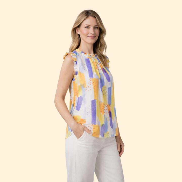 Women’s Sleeveless Top with Pleated Neckline