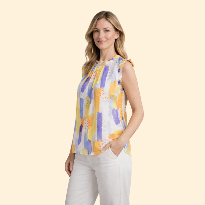 Women’s Sleeveless Top with Pleated Neckline