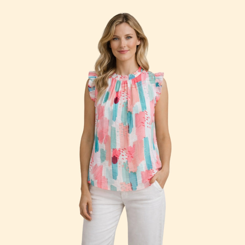 Women’s Sleeveless Top with Pleated Neckline