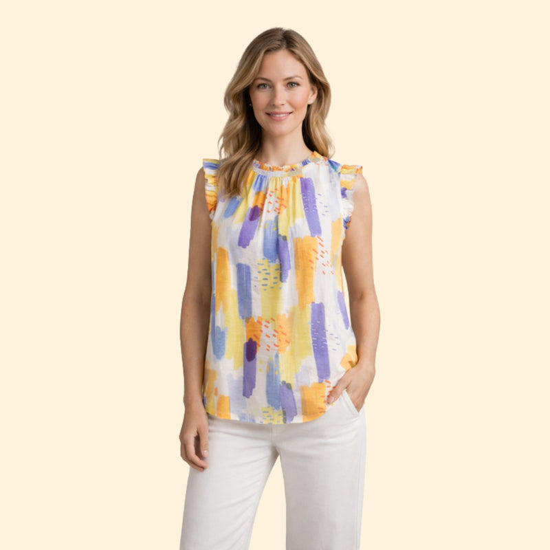 Women’s Sleeveless Top with Pleated Neckline