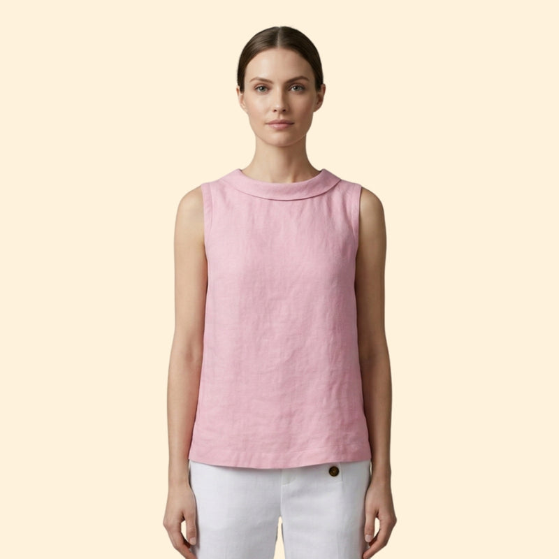 Women’s Sleeveless Top with Rolled Collar