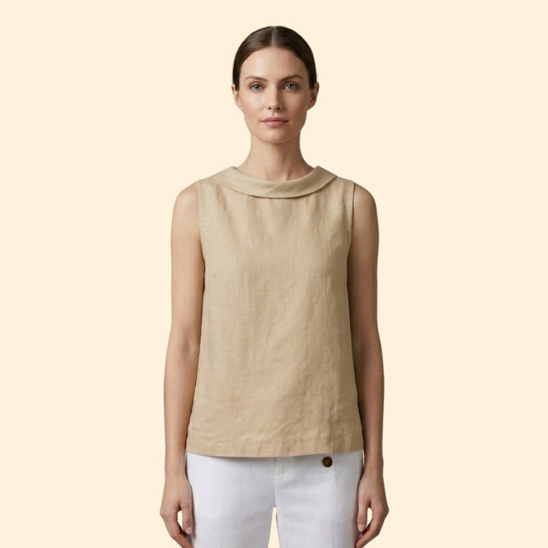 Women’s Sleeveless Top with Rolled Collar
