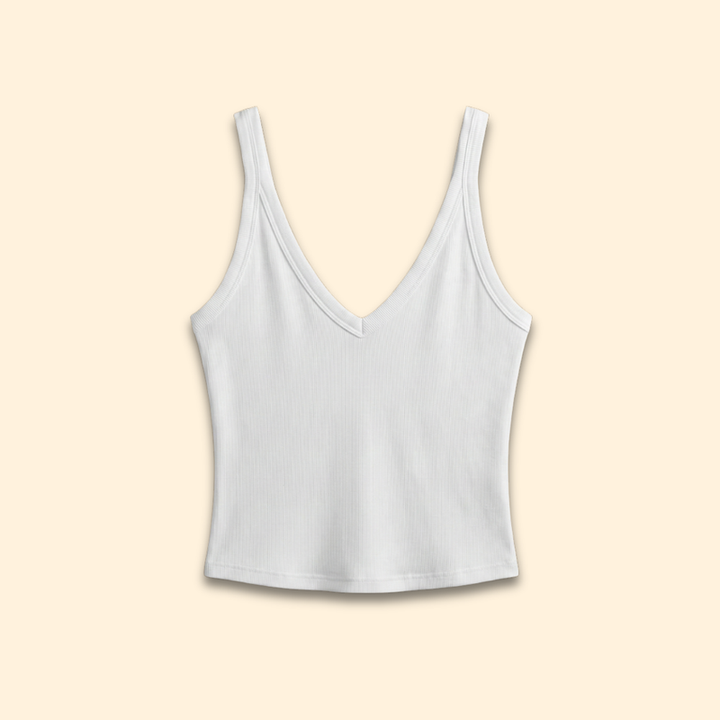Casual Sleeveless Summer Top with V-Neck and Ribbed Stretch