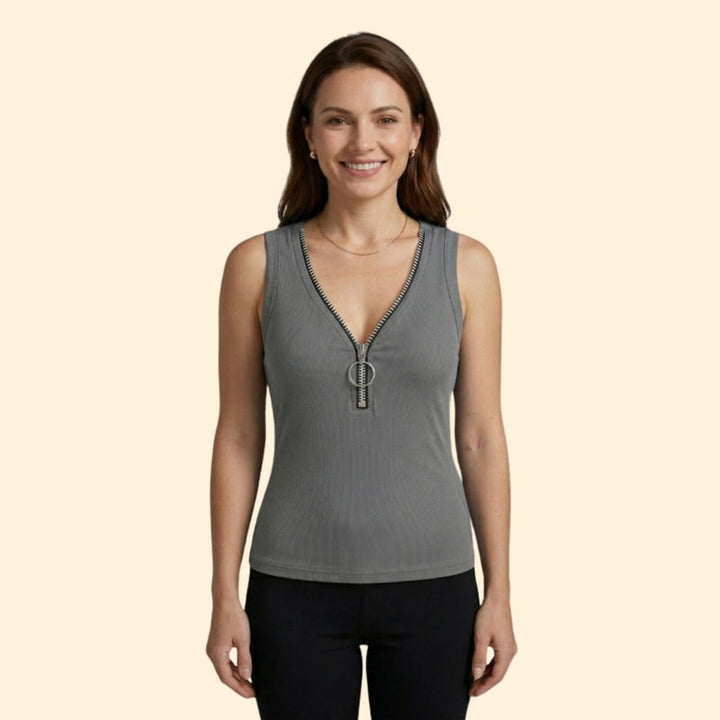 Women’s Sleeveless Top with Zipper Closure