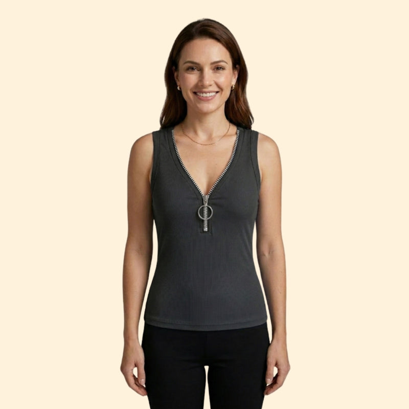 Women’s Sleeveless Top with Zipper Closure