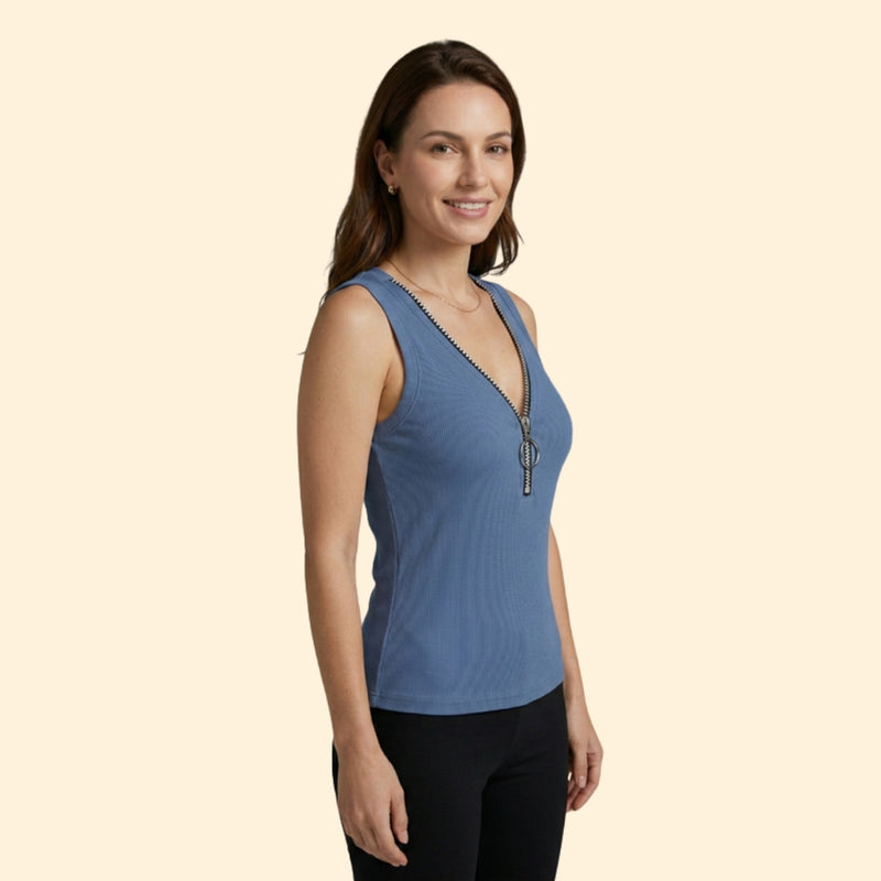 Women’s Sleeveless Top with Zipper Closure