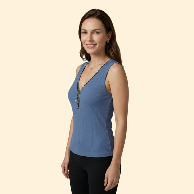 Women’s Sleeveless Top with Zipper Closure