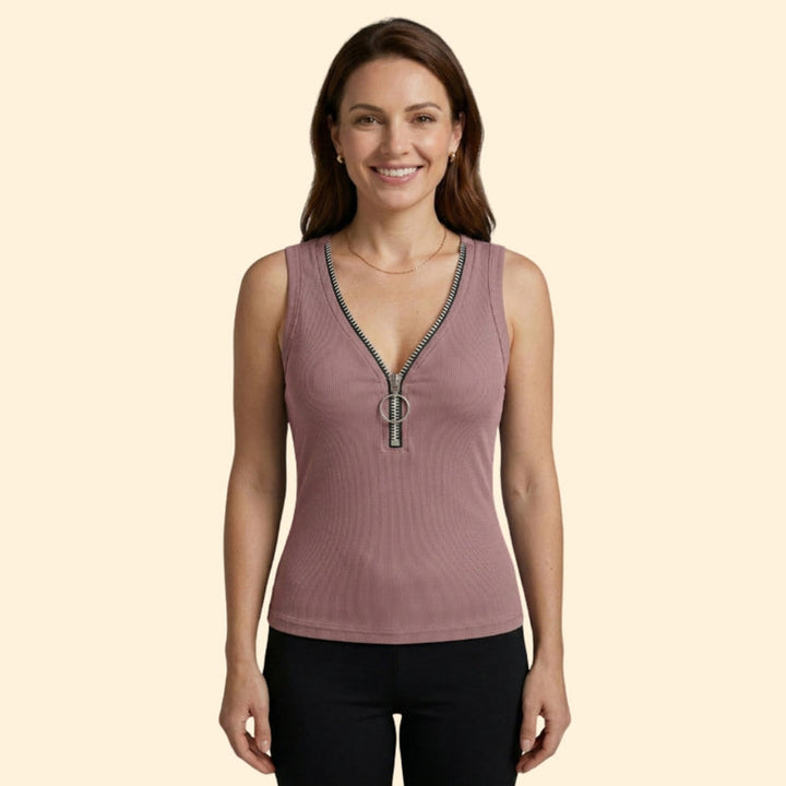 Women’s Sleeveless Top with Zipper Closure