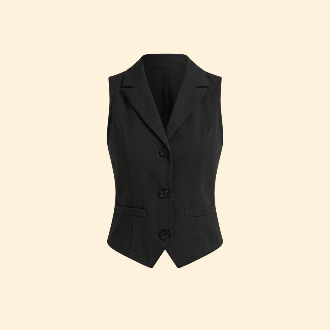 Women's Sleeveless Vest with Lapel Collar