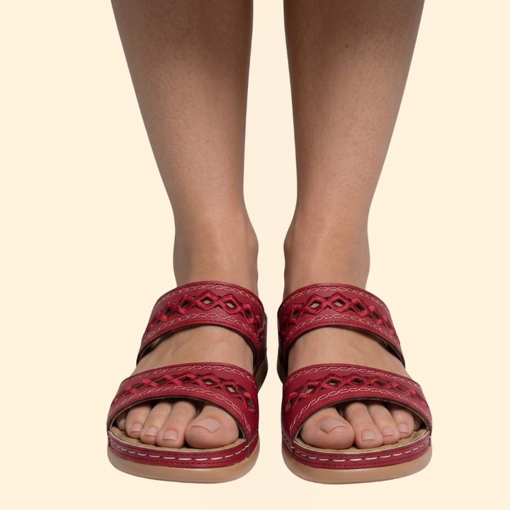 Women’s Slide Sandals with Embroidered Straps