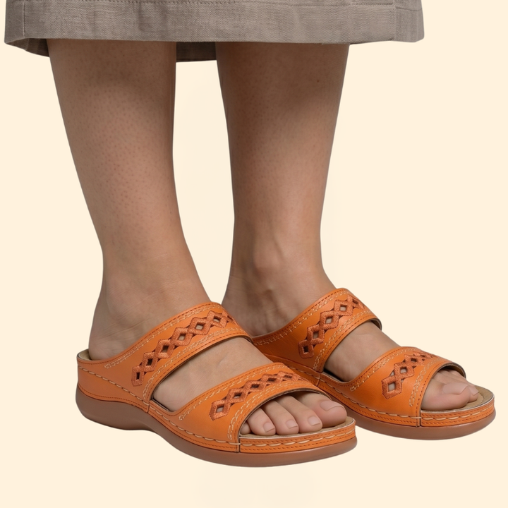 Women’s Slide Sandals with Embroidered Straps