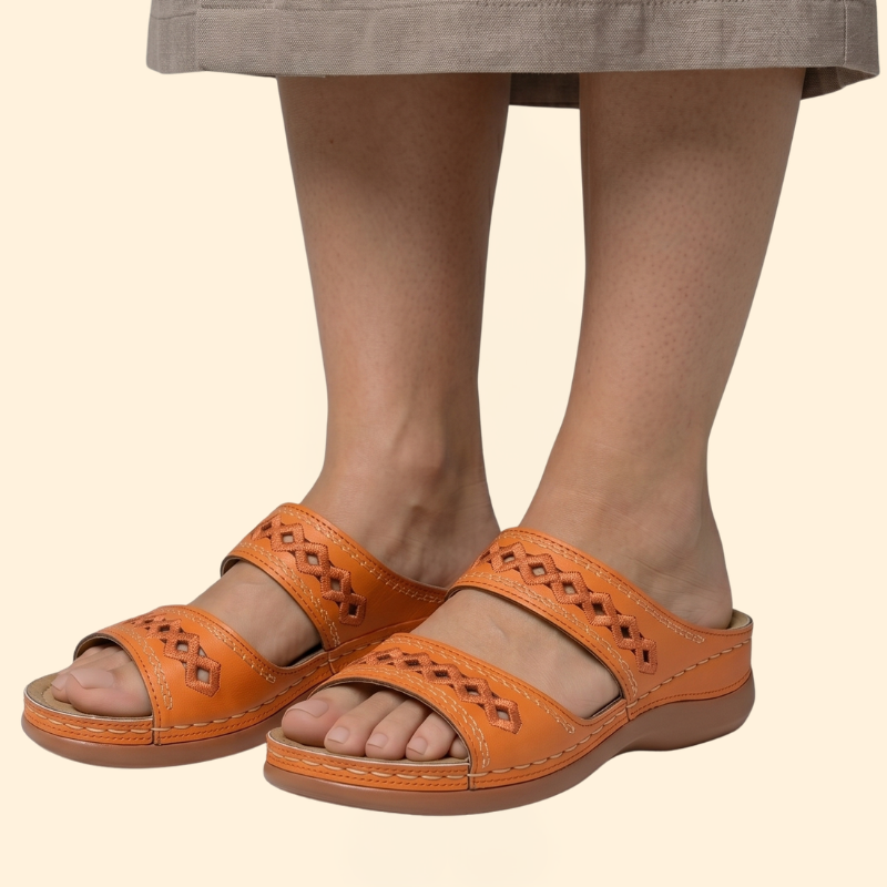 Women’s Slide Sandals with Embroidered Straps
