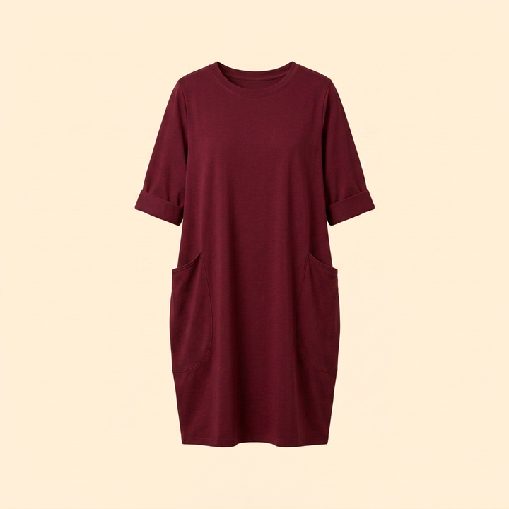Women's Solid Dress with Round Neckline