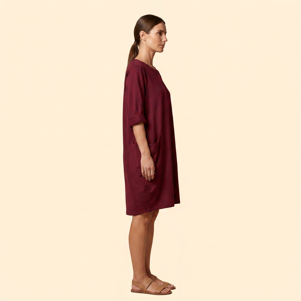 Women's Solid Dress with Round Neckline