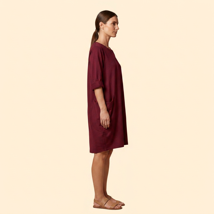 Women's Solid Dress with Round Neckline