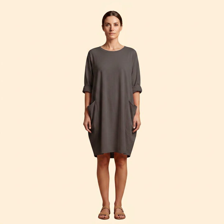 Women's Solid Dress with Round Neckline