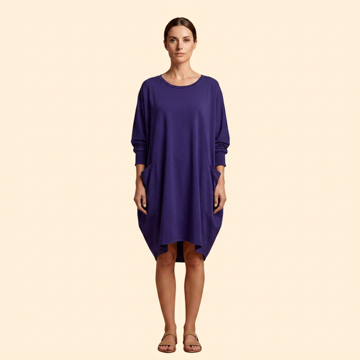 Women's Solid Dress with Round Neckline