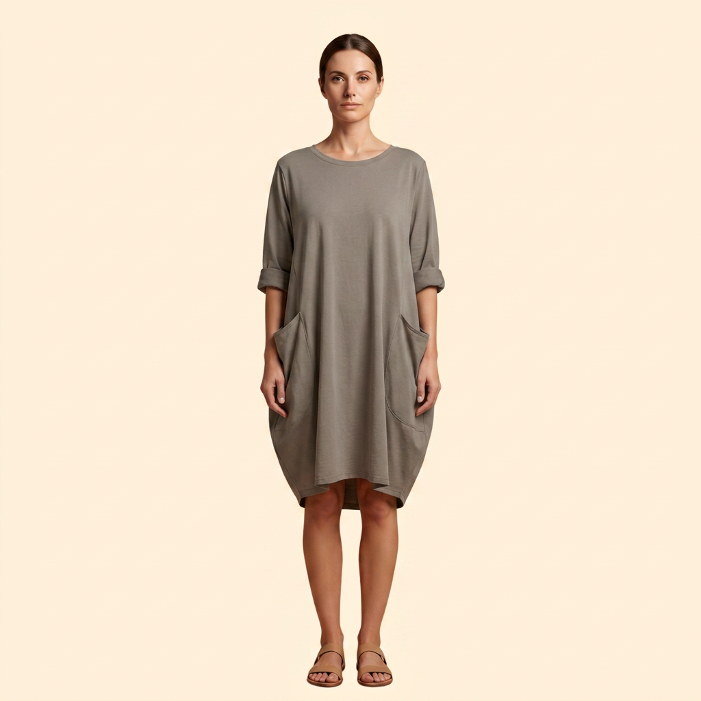 Women's Solid Dress with Round Neckline