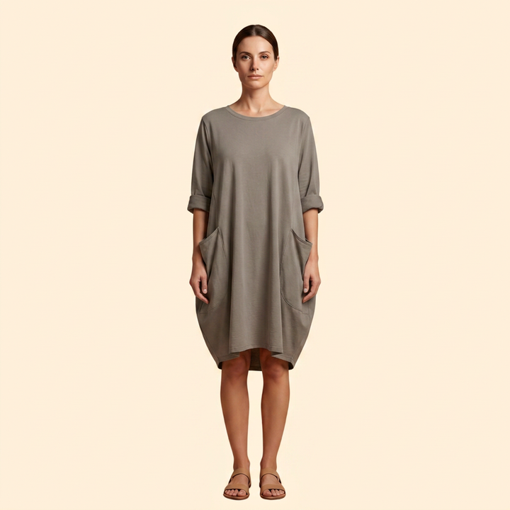 Women's Solid Dress with Round Neckline