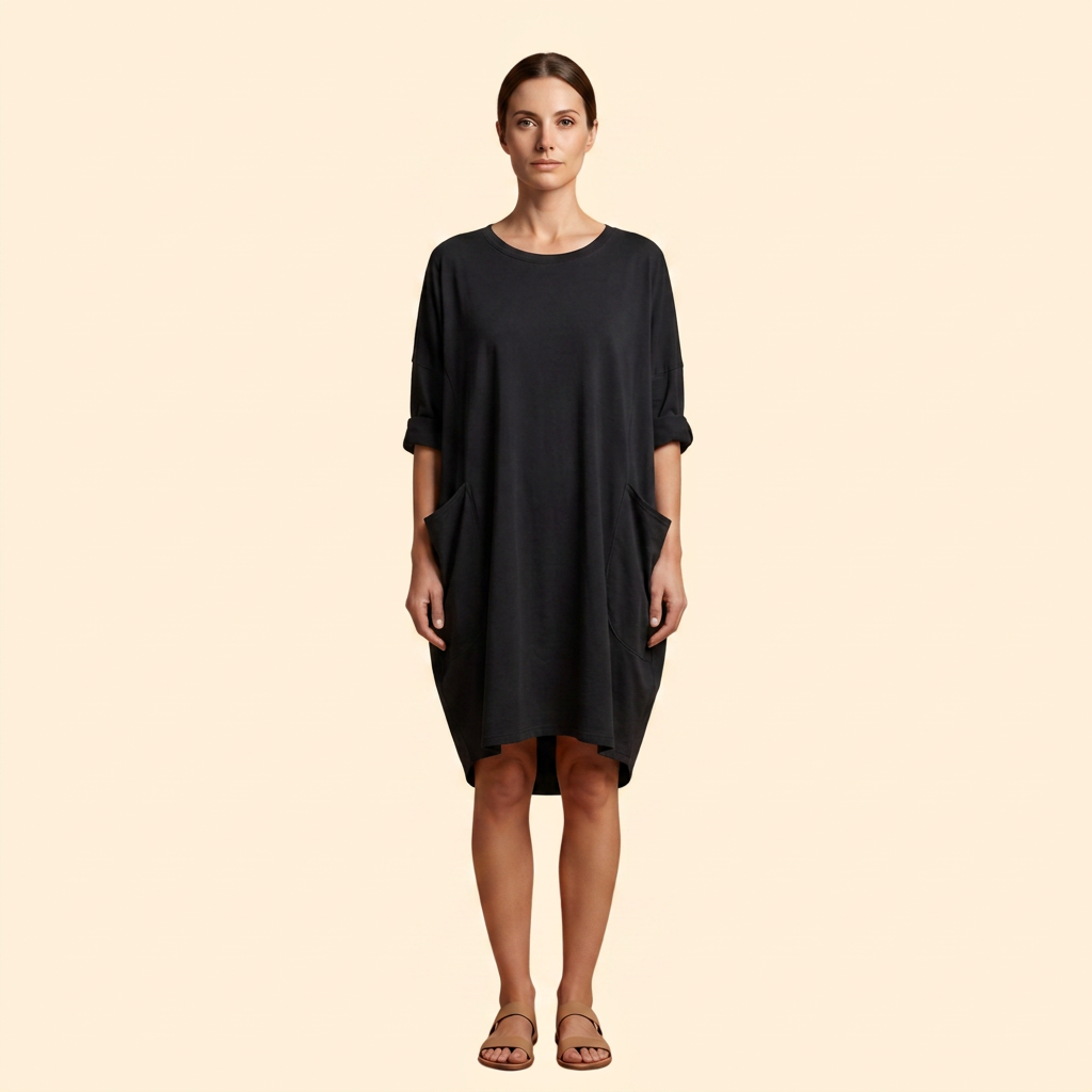 Women's Solid Dress with Round Neckline
