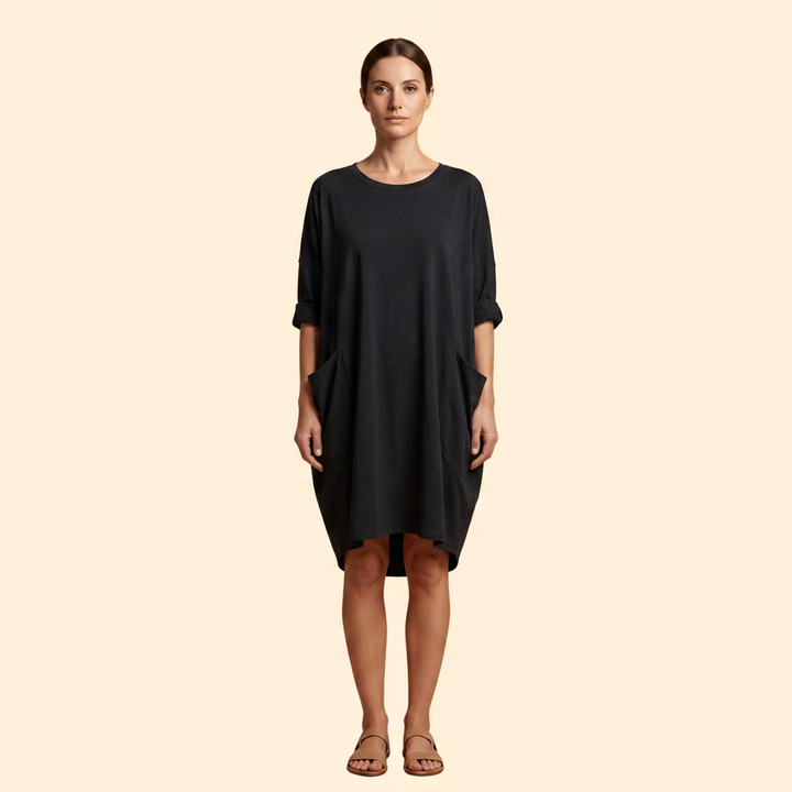 Women's Solid Dress with Round Neckline