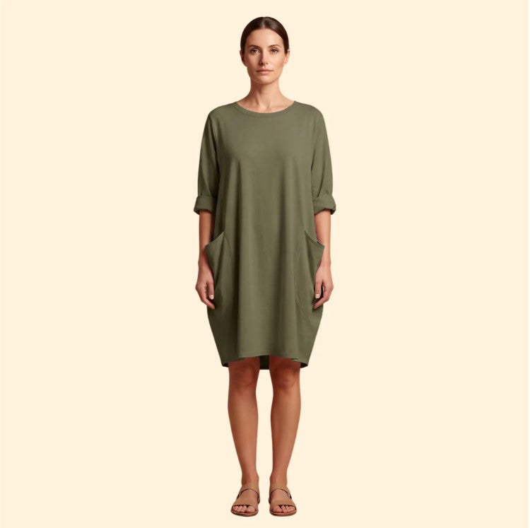 Women's Solid Dress with Round Neckline