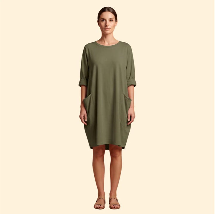Women's Solid Dress with Round Neckline