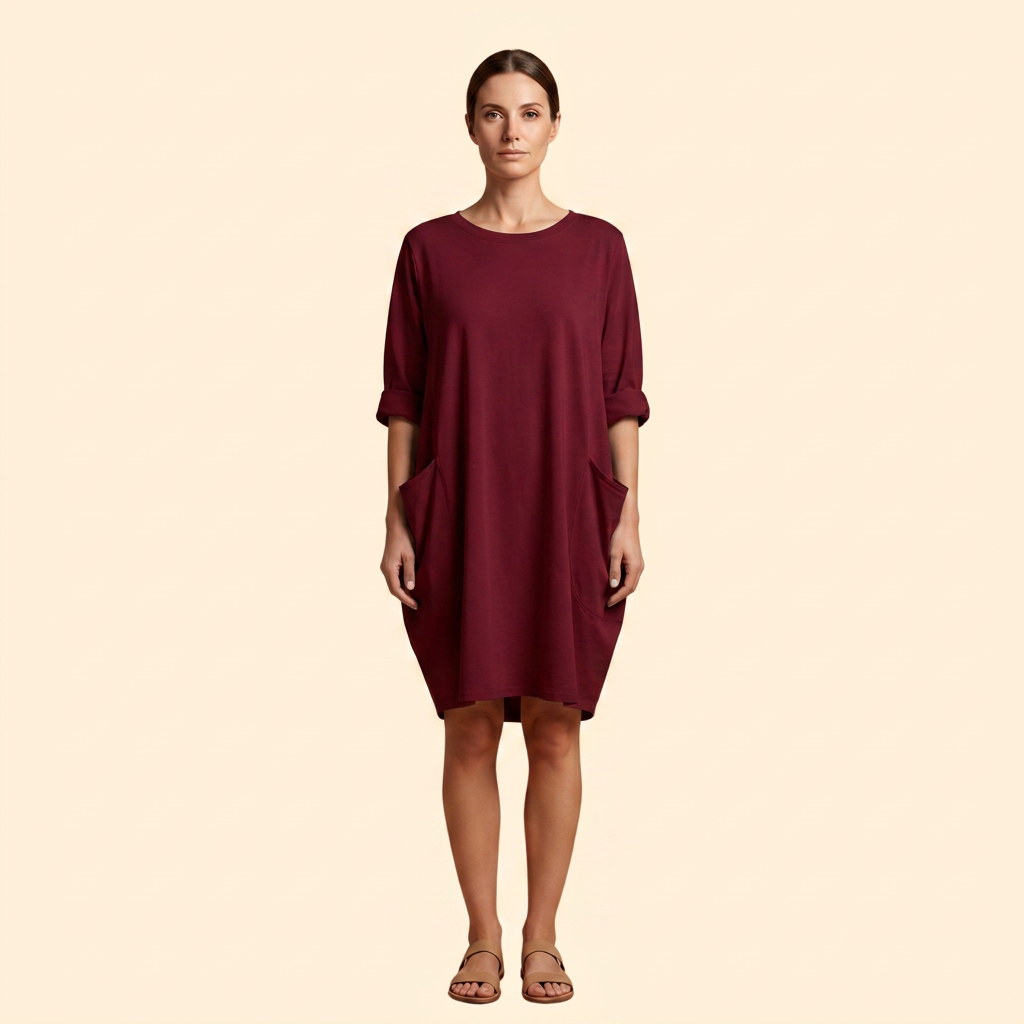 Women's Solid Dress with Round Neckline