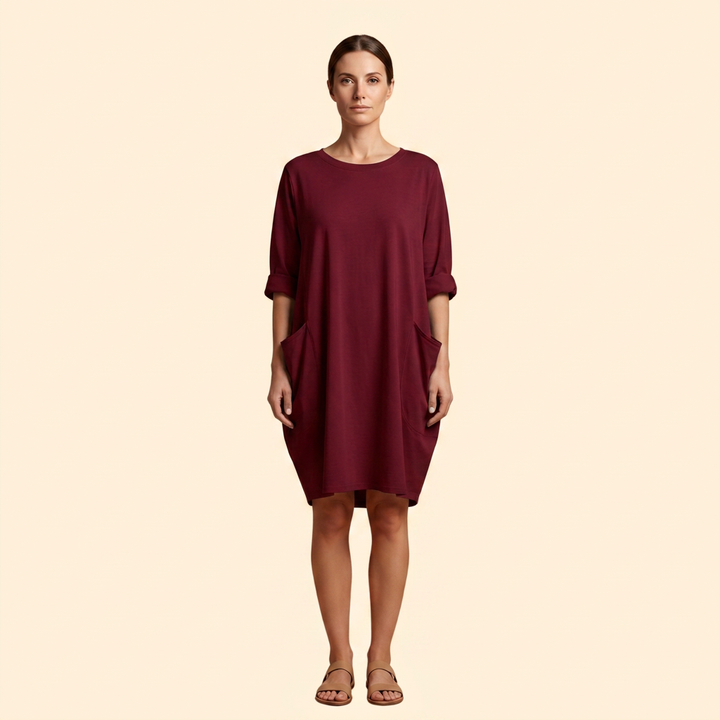 Women's Solid Dress with Round Neckline