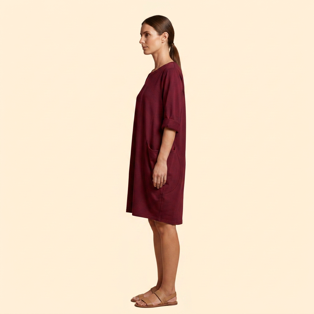 Women's Solid Dress with Round Neckline
