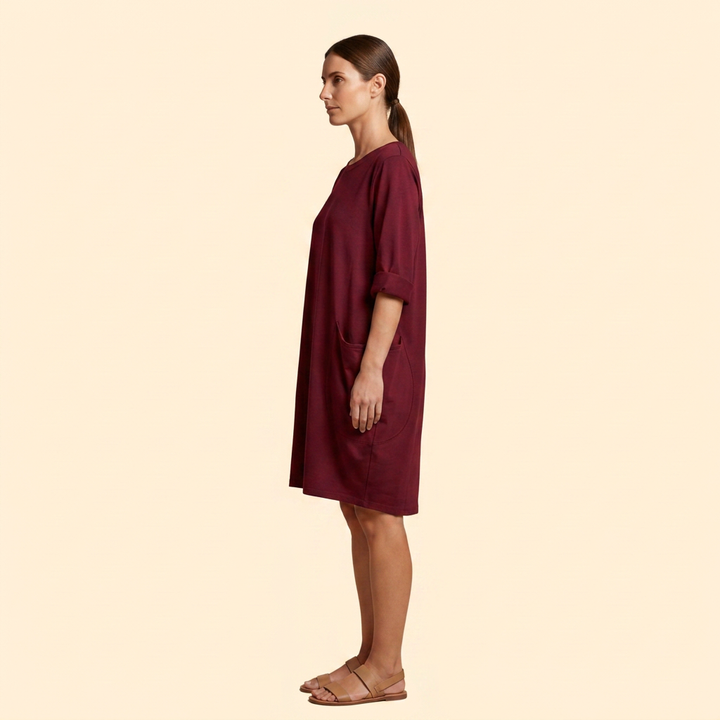 Women's Solid Dress with Round Neckline
