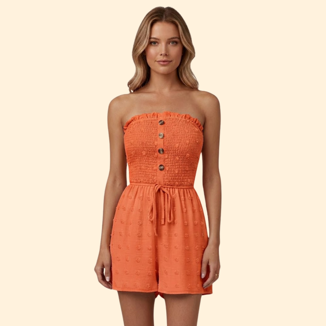 Summer Strapless Jumpsuit for Women with Smocked Bodice