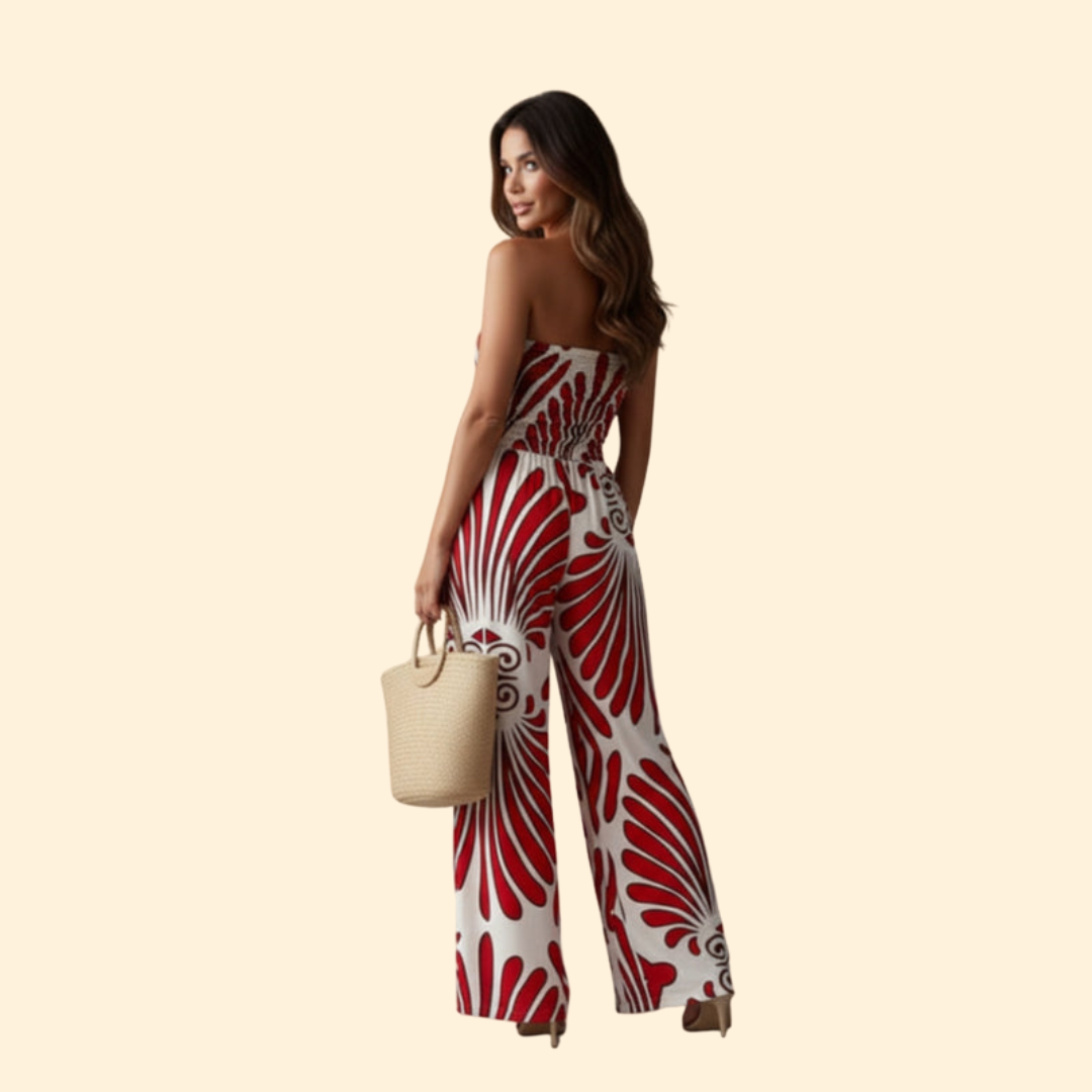 Women’s Strapless Jumpsuit with Floral Print