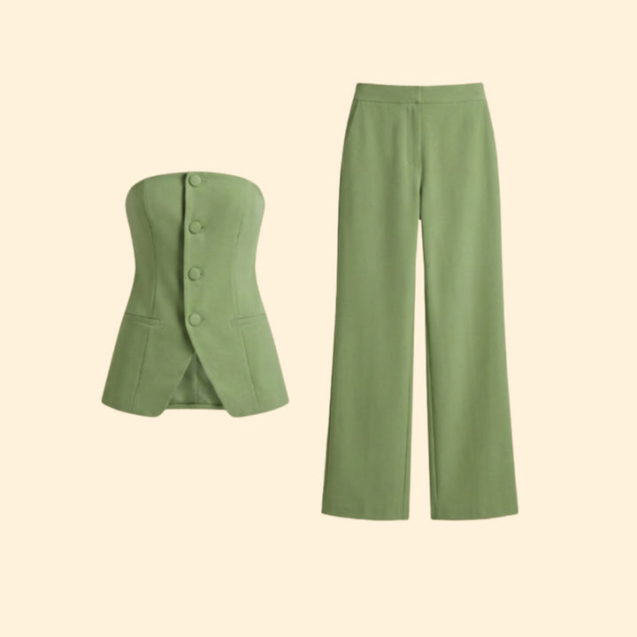 Women’s Strapless Top and Wide-Leg Pants Set