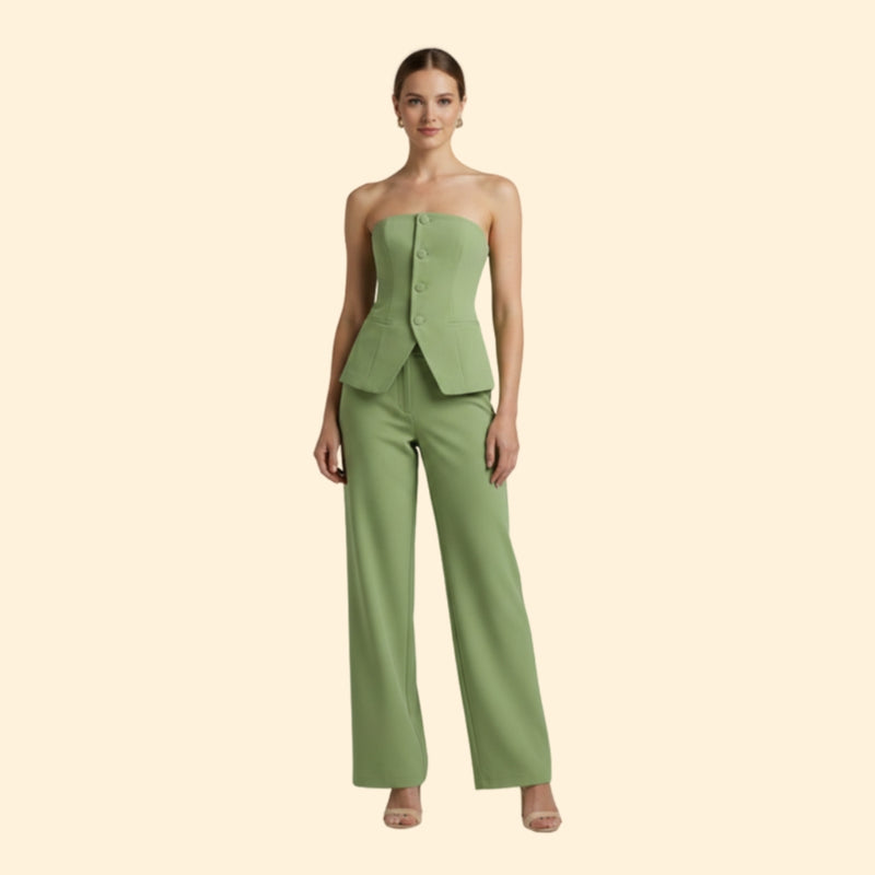 Women’s Strapless Top and Wide-Leg Pants Set