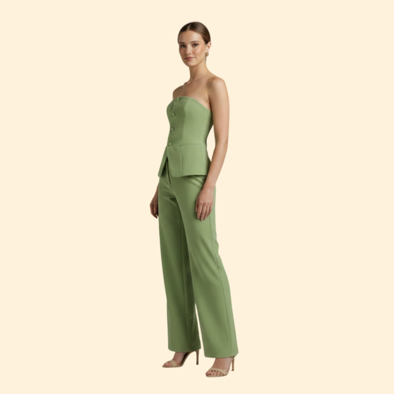 Women’s Strapless Top and Wide-Leg Pants Set