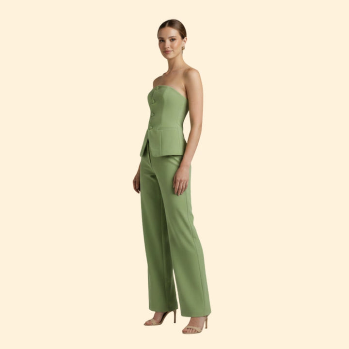 Women’s Strapless Top and Wide-Leg Pants Set
