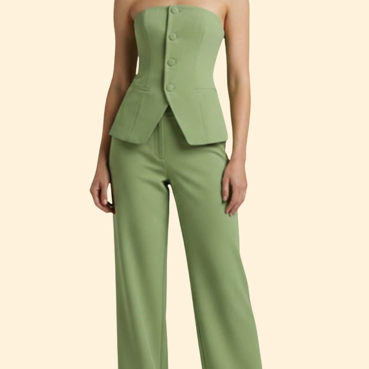 Women’s Strapless Top and Wide-Leg Pants Set