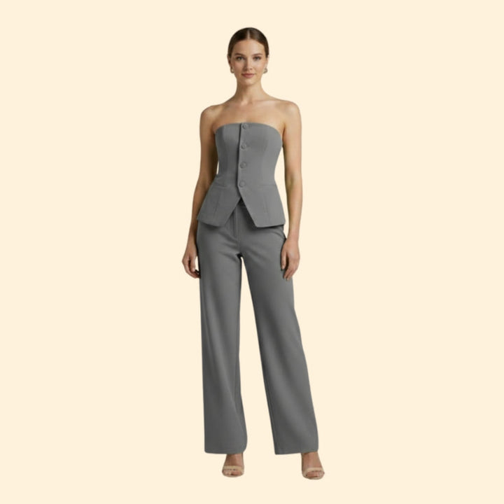 Women’s Strapless Top and Wide-Leg Pants Set
