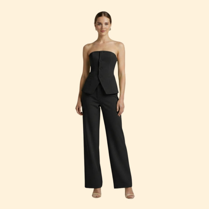 Women’s Strapless Top and Wide-Leg Pants Set