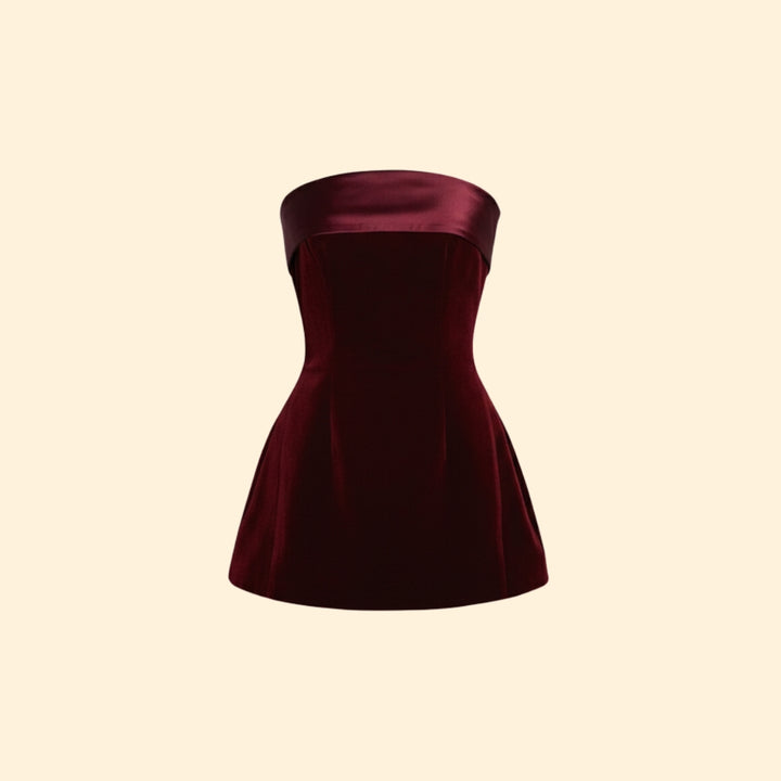 Formal Occasion Strapless Velvet Mini Dress with A-Line Skirt