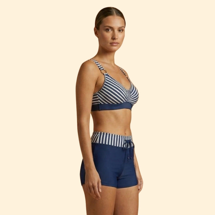Women’s Striped Bikini Set with High-Waisted Shorts