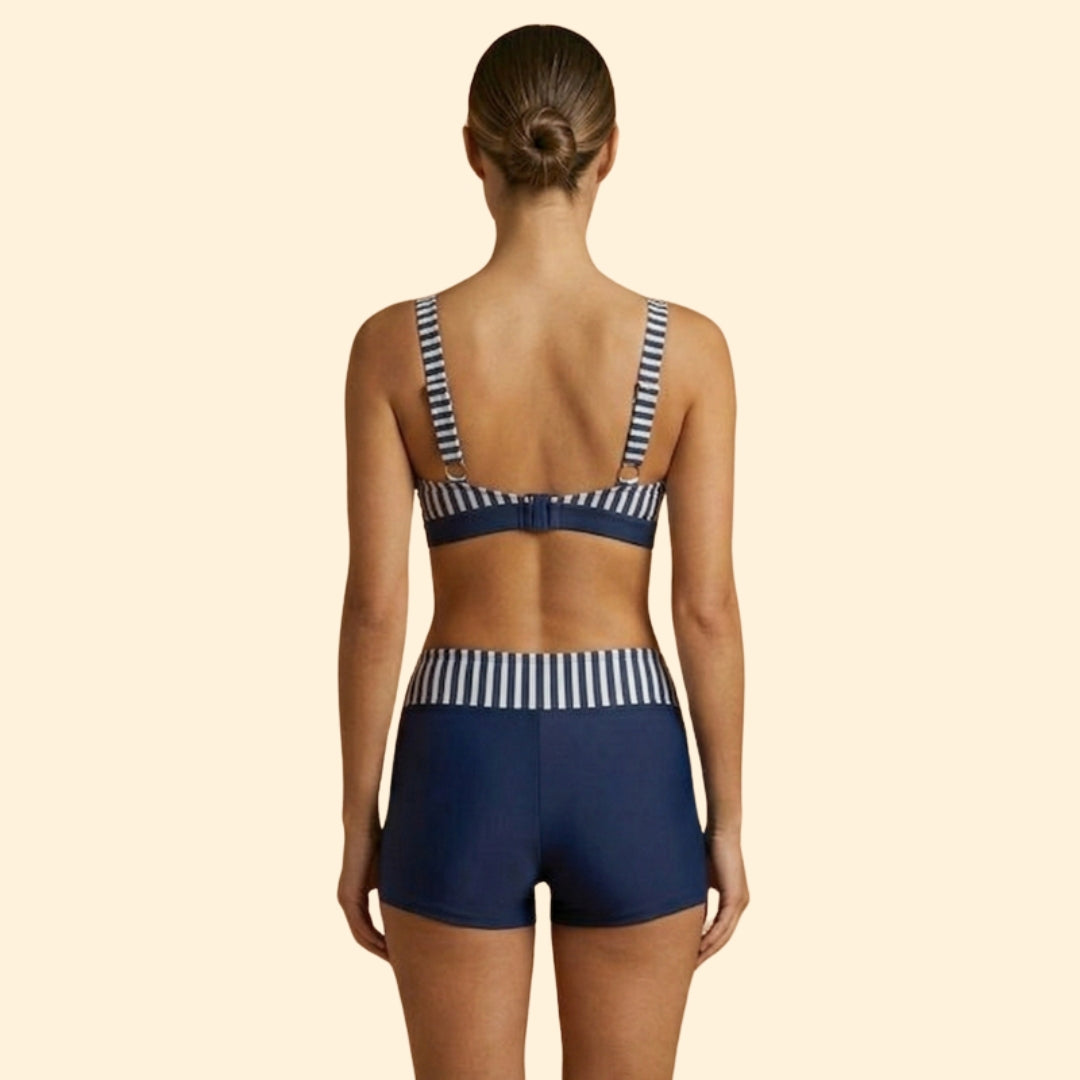 Women’s Striped Bikini Set with High-Waisted Shorts