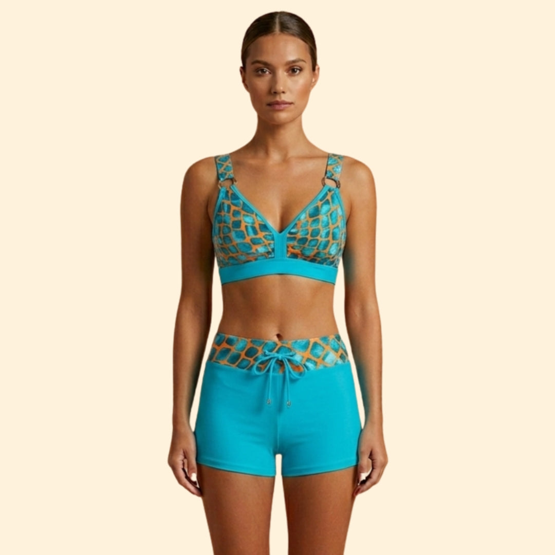 Women’s Striped Bikini Set with High-Waisted Shorts