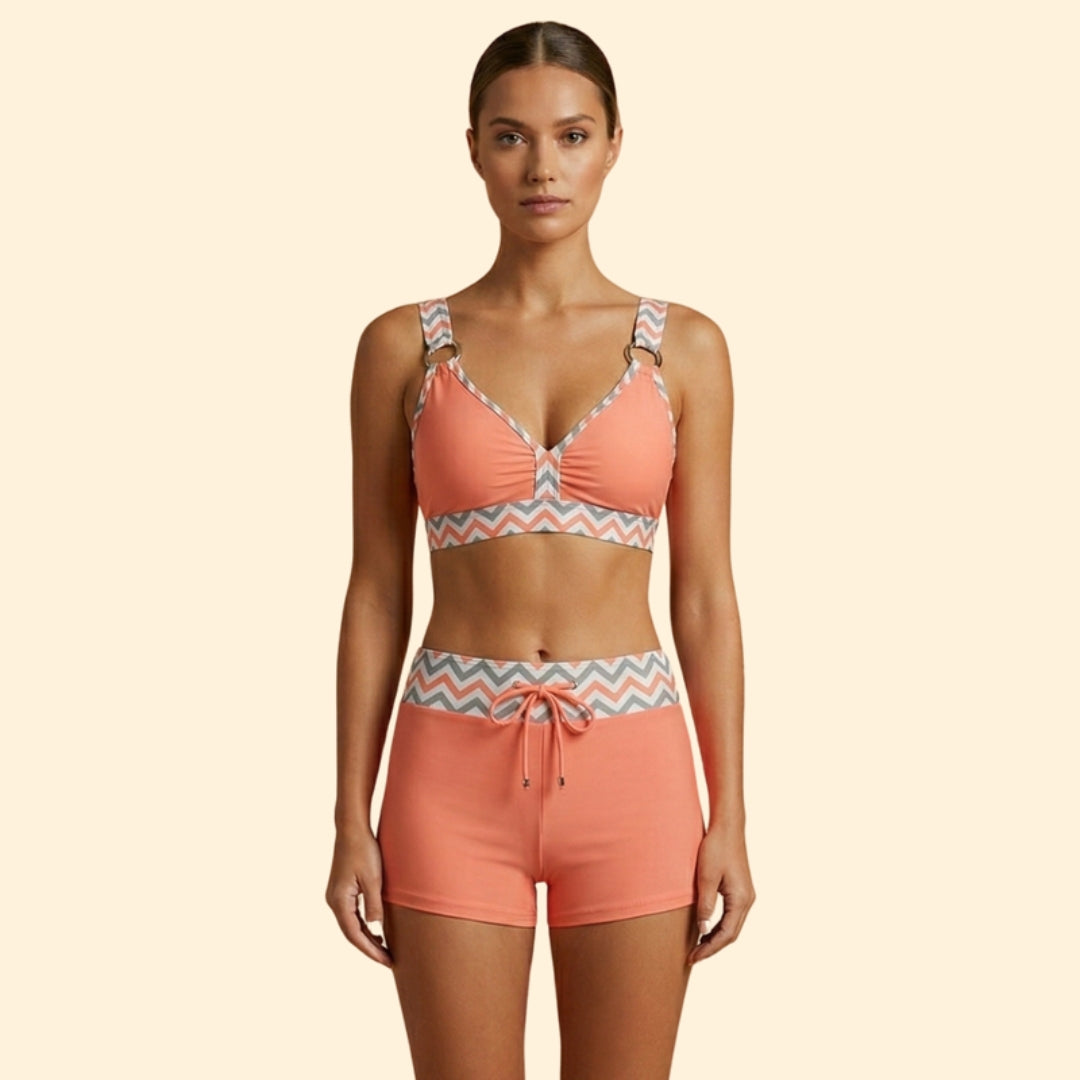 Women’s Striped Bikini Set with High-Waisted Shorts