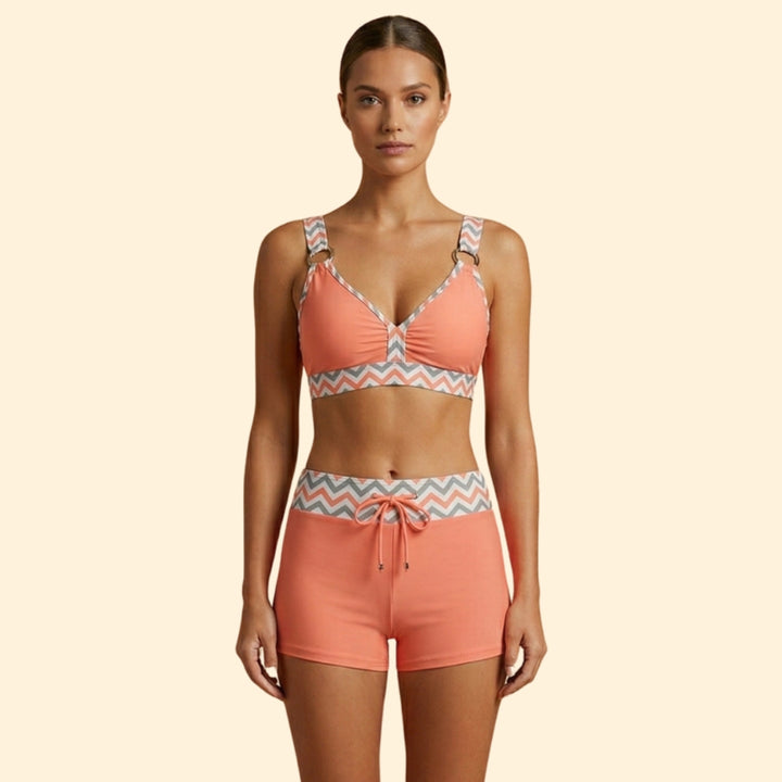 Women’s Striped Bikini Set with High-Waisted Shorts