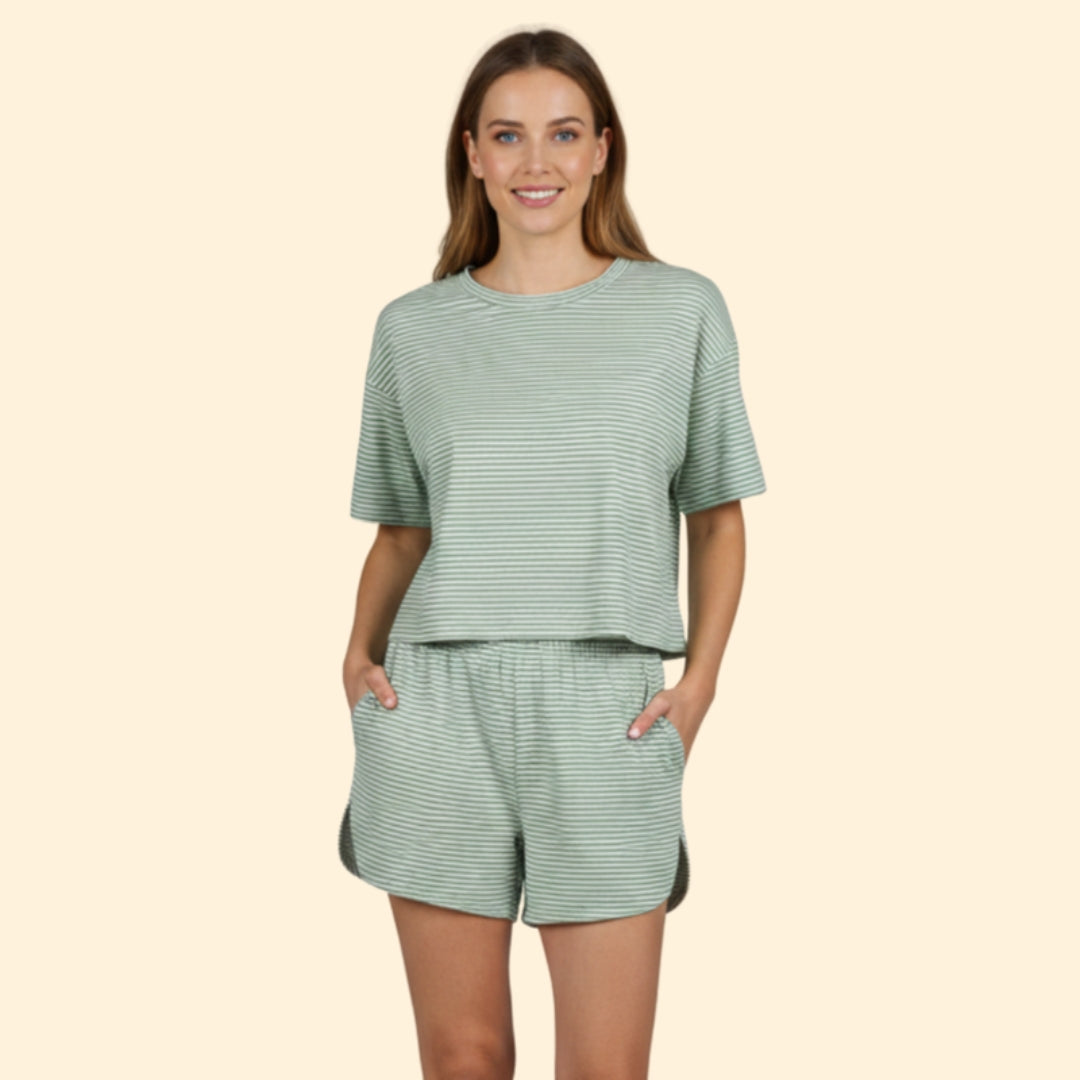 Women’s Striped Leisure Set with Elastic Waistband
